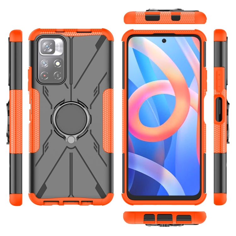 For Xiaomi Redmi Note 11 5G China Version Armor Bear Shockproof PC + TPU Phone Case with Ring Holder(Orange)