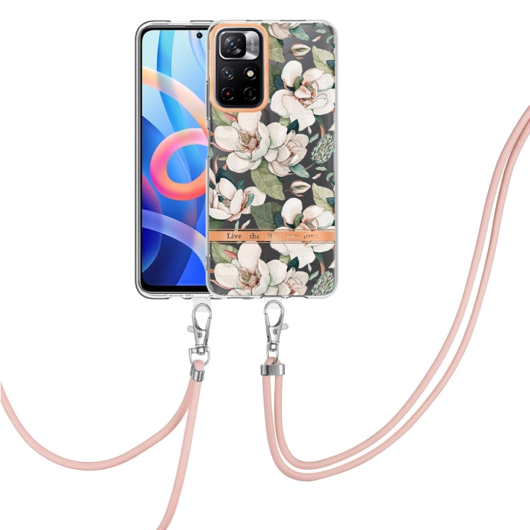 For Xiaomi Redmi Note 11 5G / Poco M4 Pro 5G Flowers Series TPU Phone Case with Lanyard(Green Gardenia)