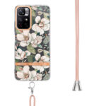 For Xiaomi Redmi Note 11 5G / Poco M4 Pro 5G Flowers Series TPU Phone Case with Lanyard(Green Gardenia)