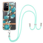 For Xiaomi Redmi Note 11 5G / Poco M4 Pro 5G Flowers Series TPU Phone Case with Lanyard(Blue Rose)