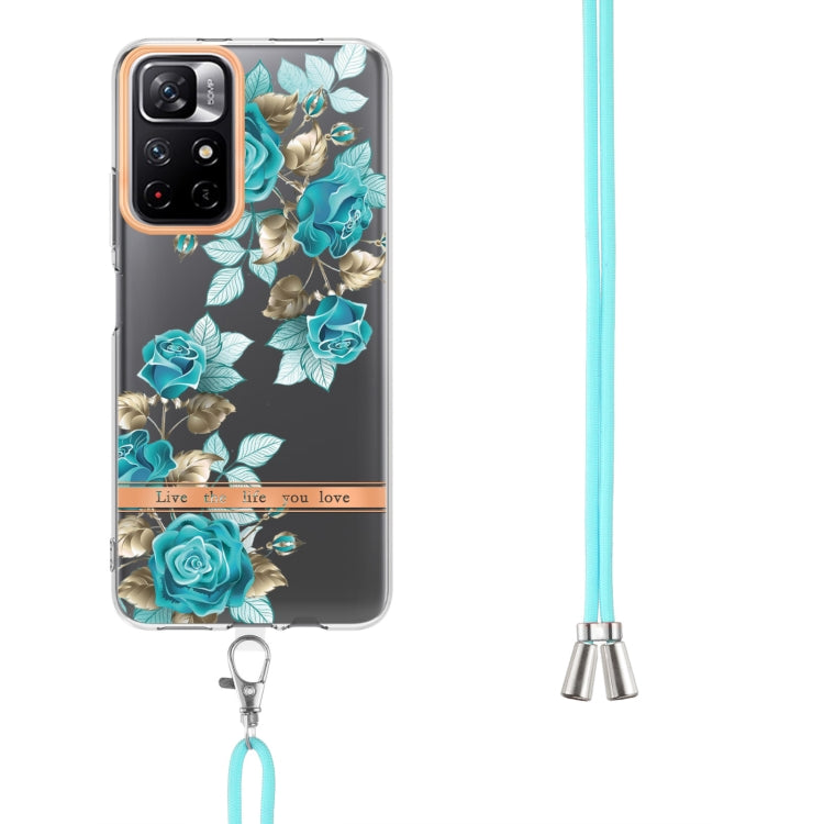 For Xiaomi Redmi Note 11 5G / Poco M4 Pro 5G Flowers Series TPU Phone Case with Lanyard(Blue Rose)