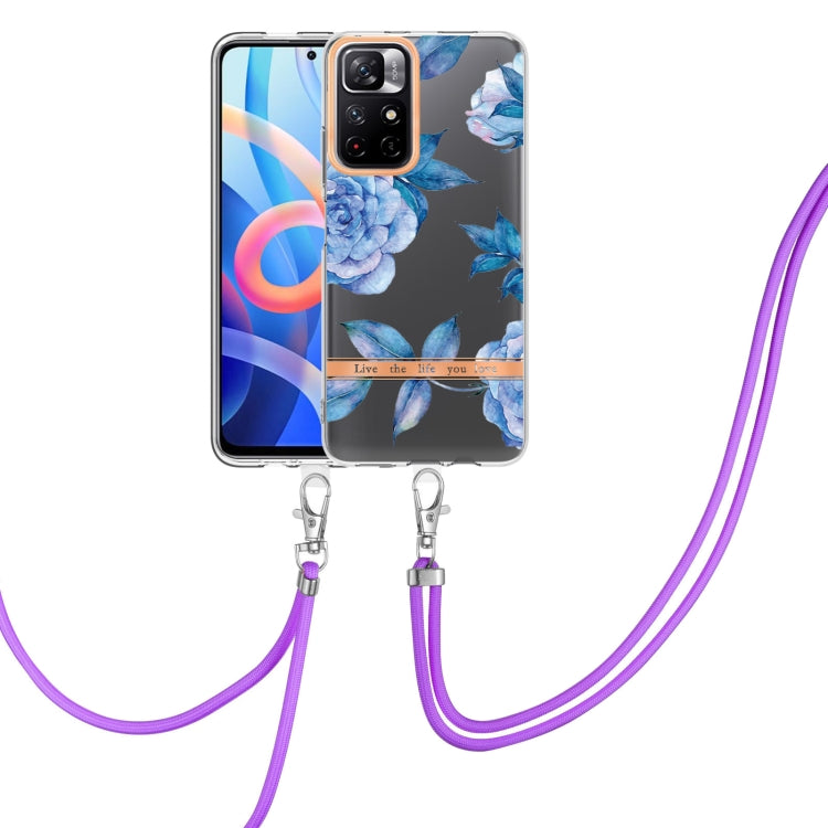 For Xiaomi Redmi Note 11 5G / Poco M4 Pro 5G Flowers Series TPU Phone Case with Lanyard(Blue Peony)