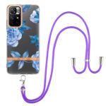 For Xiaomi Redmi Note 11 5G / Poco M4 Pro 5G Flowers Series TPU Phone Case with Lanyard(Blue Peony)