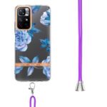 For Xiaomi Redmi Note 11 5G / Poco M4 Pro 5G Flowers Series TPU Phone Case with Lanyard(Blue Peony)