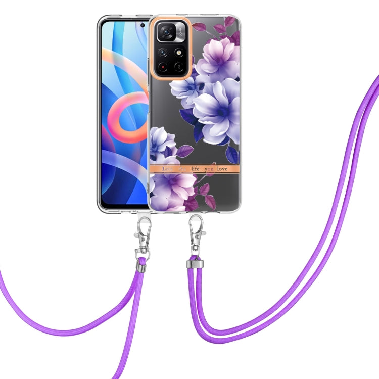 For Xiaomi Redmi Note 11 5G / Poco M4 Pro 5G Flowers Series TPU Phone Case with Lanyard(Purple Begonia)