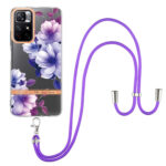 For Xiaomi Redmi Note 11 5G / Poco M4 Pro 5G Flowers Series TPU Phone Case with Lanyard(Purple Begonia)