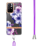 For Xiaomi Redmi Note 11 5G / Poco M4 Pro 5G Flowers Series TPU Phone Case with Lanyard(Purple Begonia)