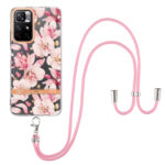 For Xiaomi Redmi Note 11 5G / Poco M4 Pro 5G Flowers Series TPU Phone Case with Lanyard(Pink Gardenia)