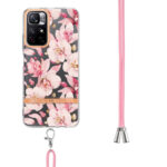 For Xiaomi Redmi Note 11 5G / Poco M4 Pro 5G Flowers Series TPU Phone Case with Lanyard(Pink Gardenia)