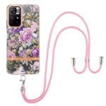 For Xiaomi Redmi Note 11 5G / Poco M4 Pro 5G Flowers Series TPU Phone Case with Lanyard(Purple Peony)