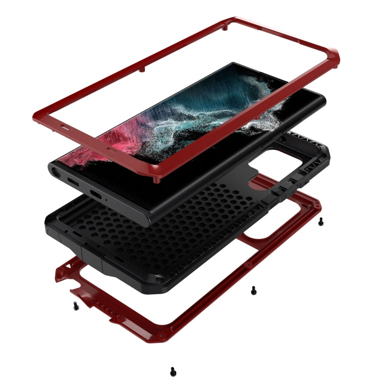 For Samsung Galaxy S22 Ultra 5G Shockproof Waterproof Silicone + Zinc Alloy Phone Case(Red)