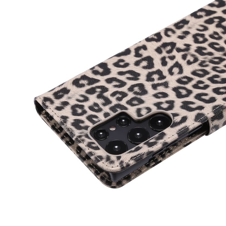 For Samsung Galaxy S22 Ultra 5G Leopard Pattern Flip Leather Phone Case(Brown)