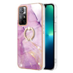 For Xiaomi Redmi Note 11 5G China / Poco M4 Pro 5G / Note 11T 5G India Electroplating Marble Pattern IMD TPU Shockproof Phone Case with Ring Holder(Purple 001)