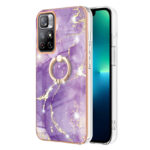 For Xiaomi Redmi Note 11 5G China / Poco M4 Pro 5G / Note 11T 5G India Electroplating Marble Pattern IMD TPU Shockproof Phone Case with Ring Holder(Purple 002)