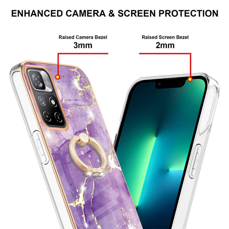 For Xiaomi Redmi Note 11 5G China / Poco M4 Pro 5G / Note 11T 5G India Electroplating Marble Pattern IMD TPU Shockproof Phone Case with Ring Holder(Purple 002)