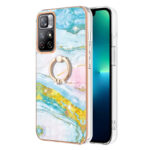 For Xiaomi Redmi Note 11 5G China / Poco M4 Pro 5G / Note 11T 5G India Electroplating Marble Pattern IMD TPU Shockproof Phone Case with Ring Holder(Green 004)