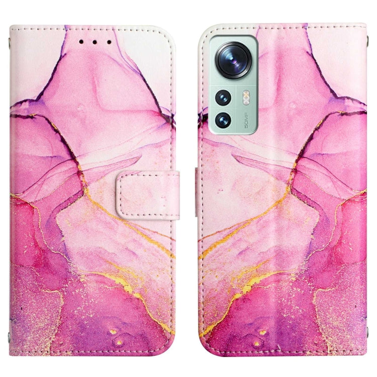 For Xiaomi 12 Pro PT003 Marble Pattern Flip Leather Phone Case(Pink Purple Gold LS001)