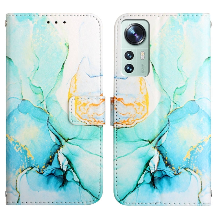 For Xiaomi 12 Pro PT003 Marble Pattern Flip Leather Phone Case(Green LS003)