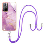 For Xiaomi Redmi Note 11 5G (China) / Note 11T 5G (India) Electroplating Marble IMD TPU Phone Case with Lanyard(Purple 001)