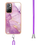 For Xiaomi Redmi Note 11 5G (China) / Note 11T 5G (India) Electroplating Marble IMD TPU Phone Case with Lanyard(Purple 001)