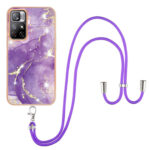 For Xiaomi Redmi Note 11 5G (China) / Note 11T 5G (India) Electroplating Marble IMD TPU Phone Case with Lanyard(Purple 002)