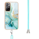 For Xiaomi Redmi Note 11 5G (China) / Note 11T 5G (India) Electroplating Marble IMD TPU Phone Case with Lanyard(Green 003)