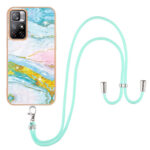 For Xiaomi Redmi Note 11 5G (China) / Note 11T 5G (India) Electroplating Marble IMD TPU Phone Case with Lanyard(Green 004)