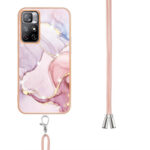 For Xiaomi Redmi Note 11 5G (China) / Note 11T 5G (India) Electroplating Marble IMD TPU Phone Case with Lanyard(Rose Gold 005)