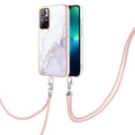 For Xiaomi Redmi Note 11 5G (China) / Note 11T 5G (India) Electroplating Marble IMD TPU Phone Case with Lanyard(White 006)