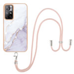 For Xiaomi Redmi Note 11 5G (China) / Note 11T 5G (India) Electroplating Marble IMD TPU Phone Case with Lanyard(White 006)