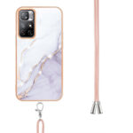 For Xiaomi Redmi Note 11 5G (China) / Note 11T 5G (India) Electroplating Marble IMD TPU Phone Case with Lanyard(White 006)