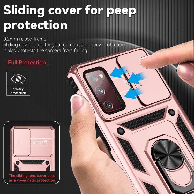 For Samsung Galaxy S20 FE Sliding Camshield Holder Phone Case(Rose Gold)