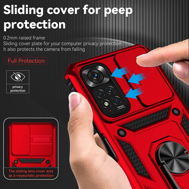 For Xiaomi Redmi Note 11 Global Sliding Camshield Holder Phone Case(Red)