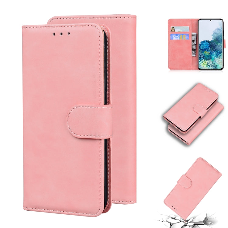 For Samsung Galaxy S20 Skin Feel Pure Color Flip Leather Phone Case(Pink)