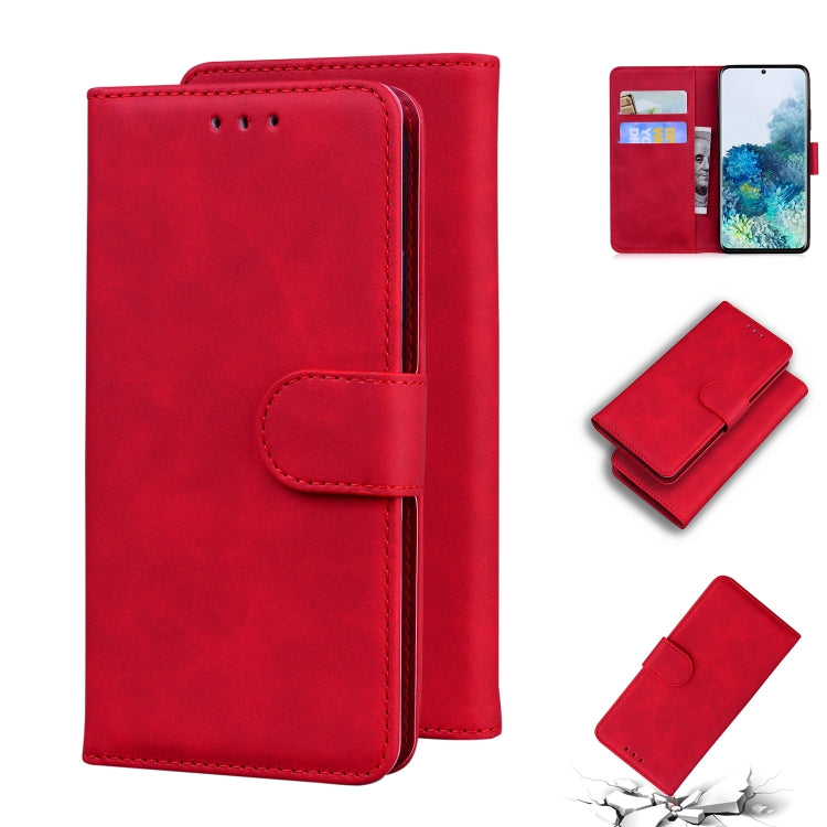 For Samsung Galaxy S20 Skin Feel Pure Color Flip Leather Phone Case(Red)