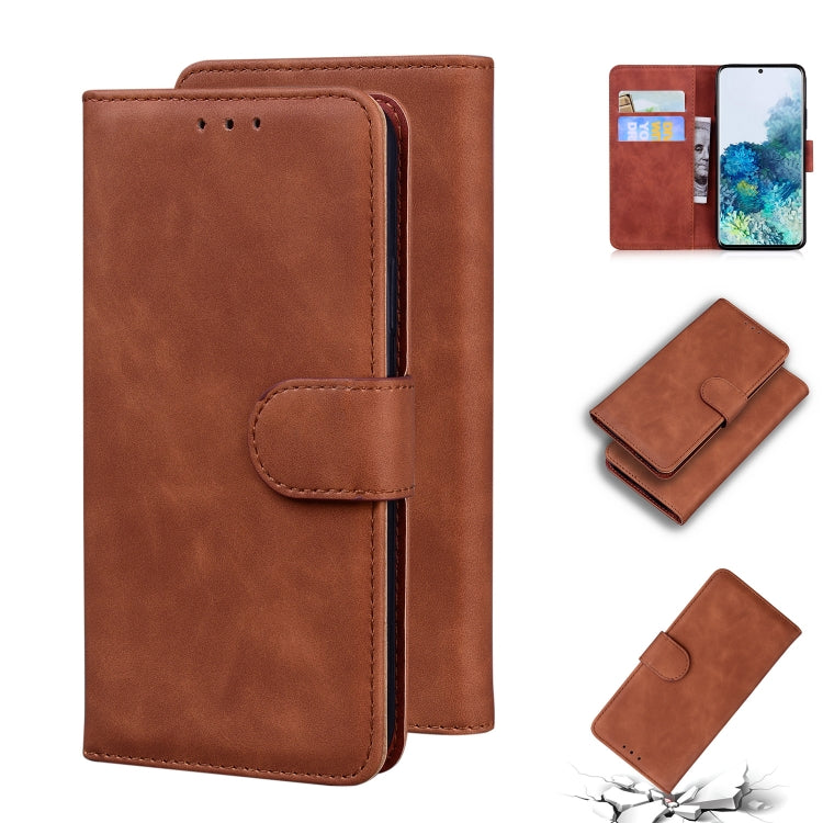 For Samsung Galaxy S20 Skin Feel Pure Color Flip Leather Phone Case(Brown)