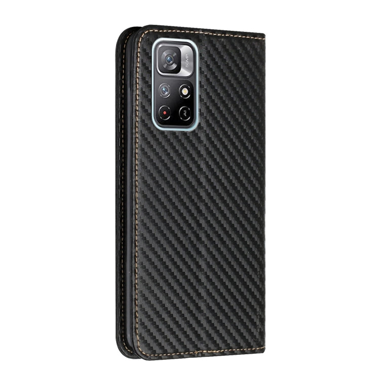 For Xiaomi Redmi Note 11 5G CN Version Carbon Fiber Texture Flip Holder Leather Phone Case(Black)