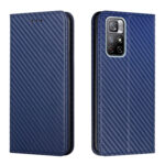 For Xiaomi Redmi Note 11 5G CN Version Carbon Fiber Texture Flip Holder Leather Phone Case(Blue)