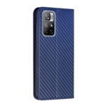 For Xiaomi Redmi Note 11 5G CN Version Carbon Fiber Texture Flip Holder Leather Phone Case(Blue)