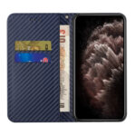 For Xiaomi Redmi Note 11 5G CN Version Carbon Fiber Texture Flip Holder Leather Phone Case(Blue)