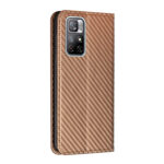 For Xiaomi Redmi Note 11 5G CN Version Carbon Fiber Texture Flip Holder Leather Phone Case(Brown)