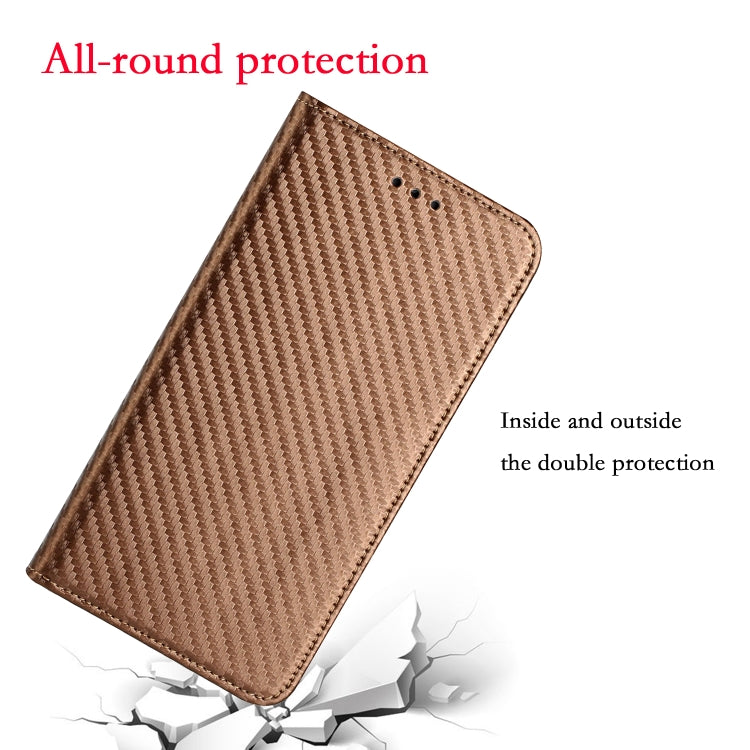 For Xiaomi Redmi Note 11 5G CN Version Carbon Fiber Texture Flip Holder Leather Phone Case(Brown)