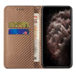 For Xiaomi Redmi Note 11 5G CN Version Carbon Fiber Texture Flip Holder Leather Phone Case(Brown)