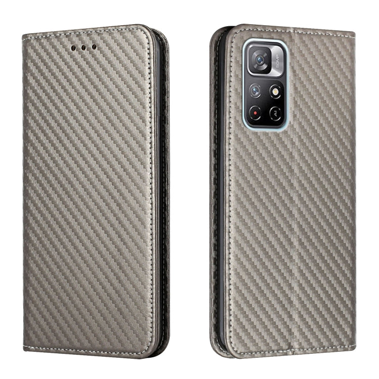 For Xiaomi Redmi Note 11 5G CN Version Carbon Fiber Texture Flip Holder Leather Phone Case(Grey)