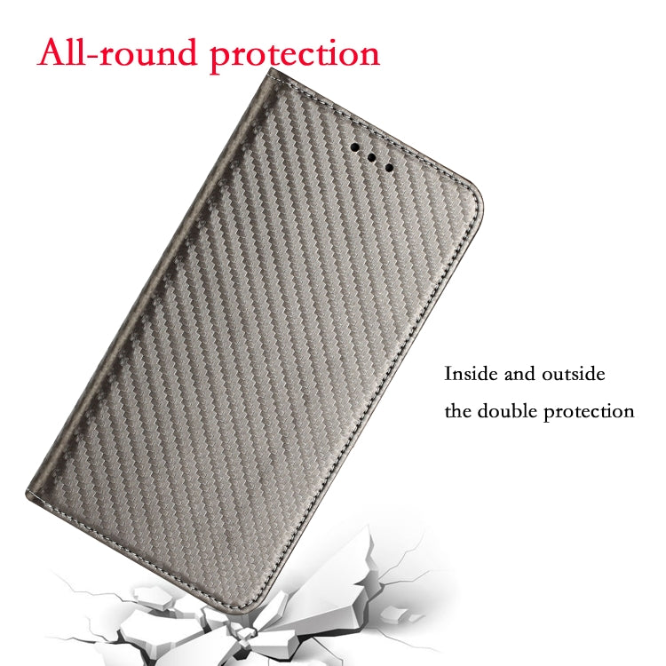 For Xiaomi Redmi Note 11 5G CN Version Carbon Fiber Texture Flip Holder Leather Phone Case(Grey)