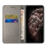 For Xiaomi Redmi Note 11 5G CN Version Carbon Fiber Texture Flip Holder Leather Phone Case(Grey)