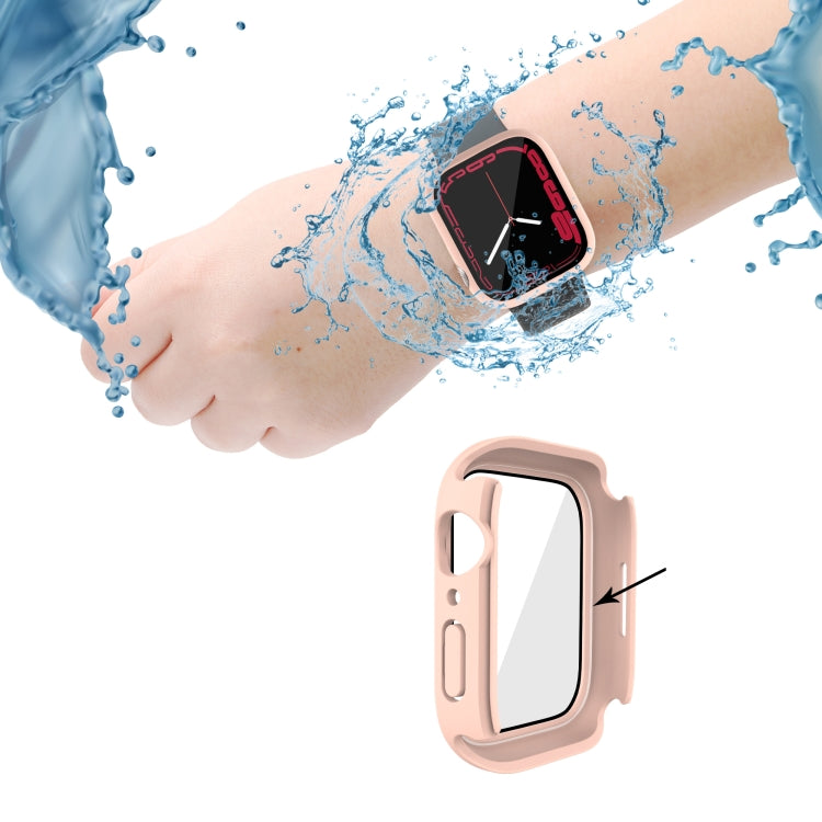 PC + Tempered Glass Film Waterproof Watch Case with Lower Cover For Apple Watch Series 8 / 7 41mm(Pink)