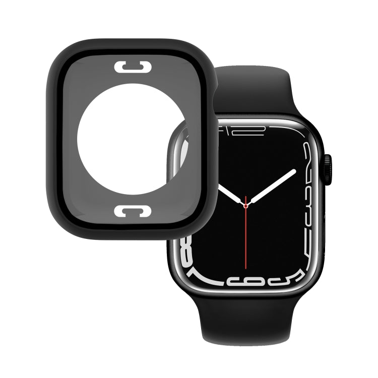 PC + Tempered Glass Film Waterproof Watch Case with Lower Cover For Apple Watch Series 8 / 7 41mm(Black)