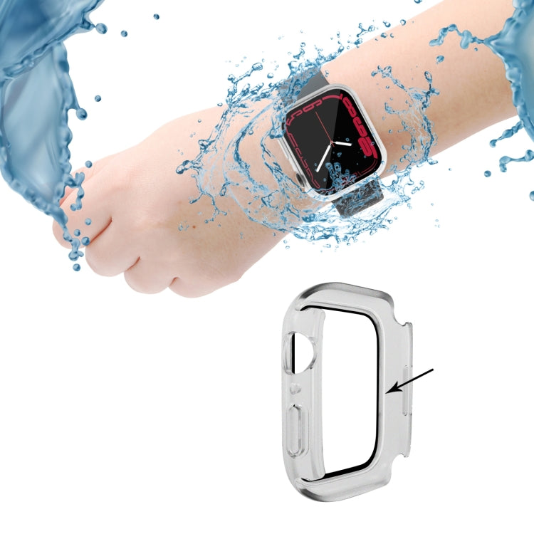 PC + Tempered Glass Film Waterproof Watch Case with Lower Cover For Apple Watch Series 8 / 7 41mm(Frosted Transparent)