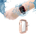 PC + Tempered Glass Film Waterproof Watch Case with Lower Cover For Apple Watch Series 8 / 7 45mm(Pink)